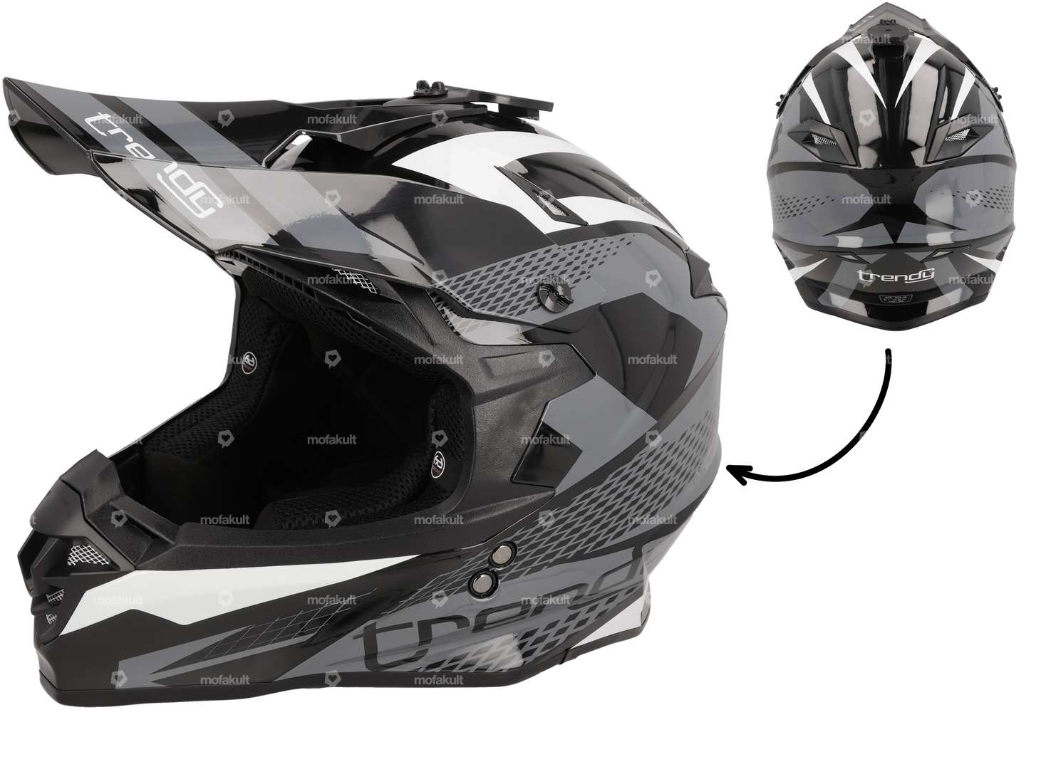 Cross helmet "Trendy" black-grey-white glossy (S-L) Carousel Image 1