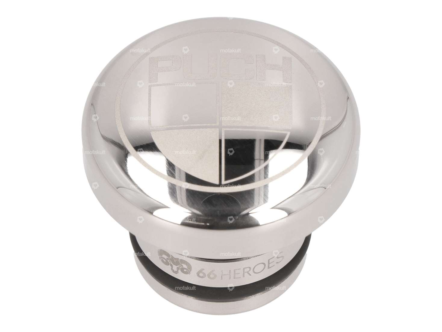 66HEROES Tank cap round "Puch" Inox | Puch Carousel Image 1