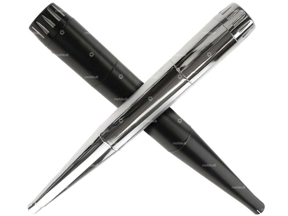 66HEROES Exhaust X-Pipe 32 mm chrome / black CNC end piece Carousel Image 1