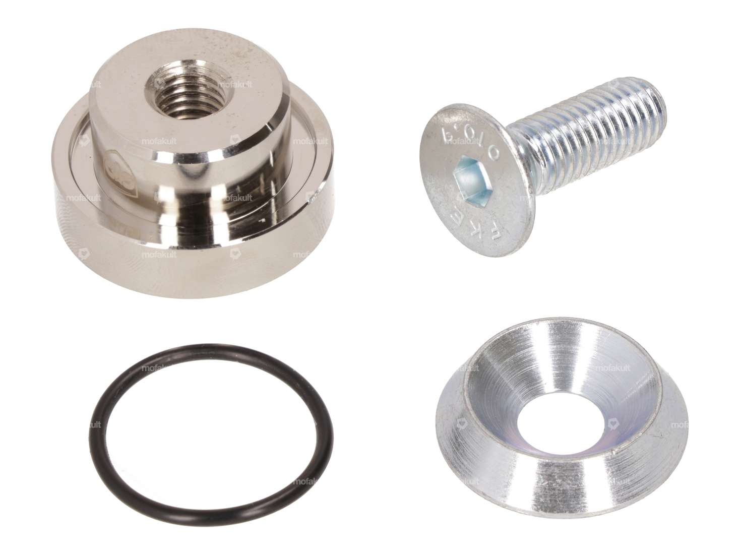 66HEROES Nickel-plated pinion shaft cap Puch logo | Puch Z50 (DE/AT version) Carousel Image 3