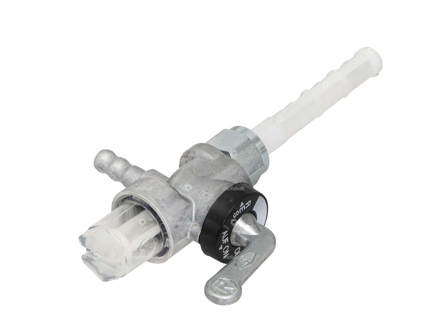 Karcoma fuel tap M12x1 full cast iron 90° to the rear with filter chamber Carousel Image 2