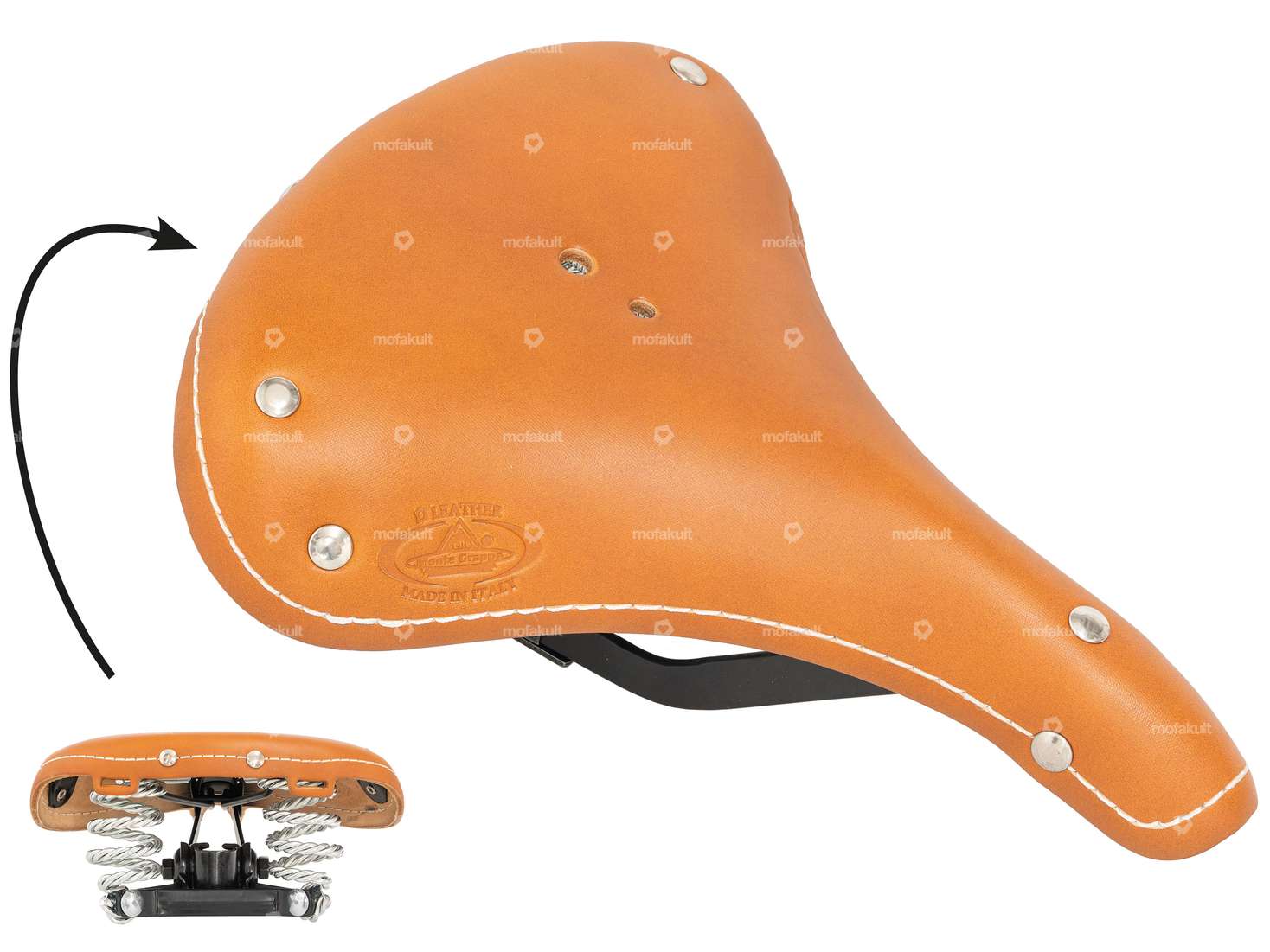 Saddle old England genuine leather barrel spring brown Carousel Image 1