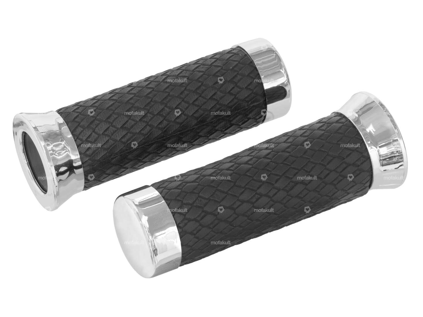 Handles imitation leather scales black / chrome Carousel Image 1