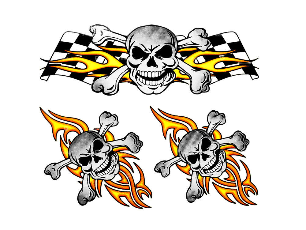Skull racing" sticker 120 x 95 mm Carousel Image 1