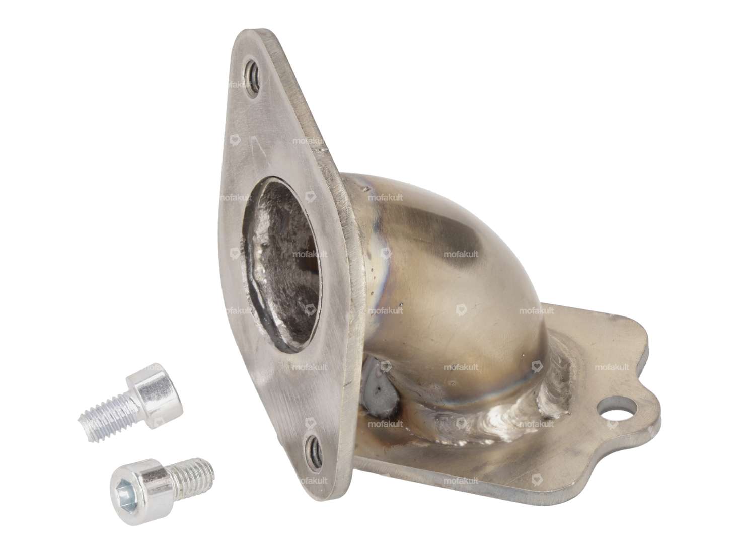 Intake manifold 25 mm ADDY GME engine housing "der.pruefstand" Inox | Puch E50 Carousel Image 1