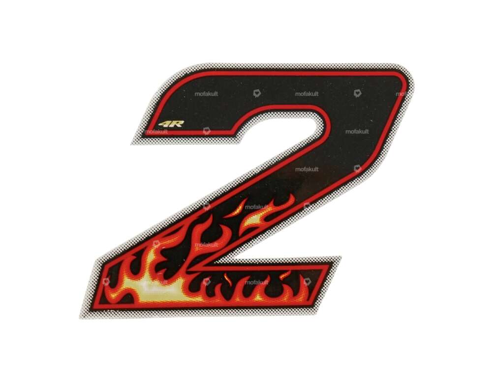 Sticker Number 2 Flame (height 65 mm) Carousel Image 1