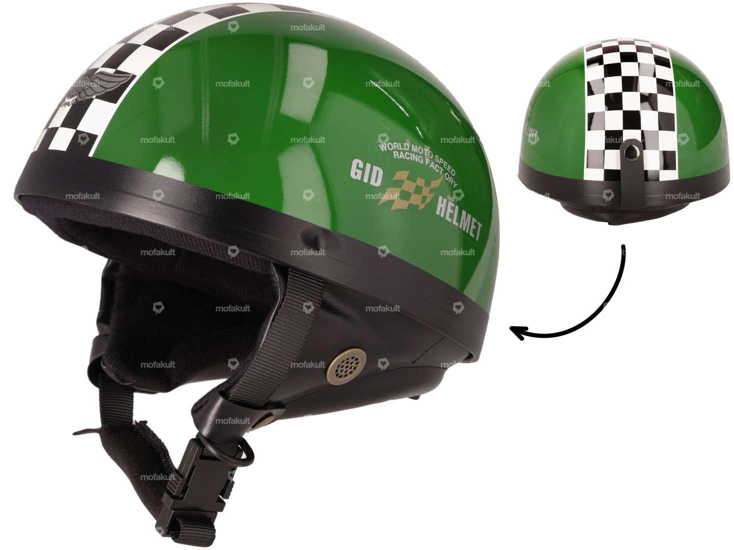 Pot helmet green with target flag Carousel Image 1