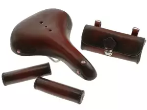 Set saddle / grips / tool bag Charleston genuine leather Set saddle / grips / tool bag Charleston genuine leather