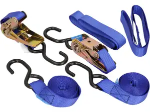 Tensioning strap set 25 mm x 3 m ratchet & tensioning straps 6 pcs. Tensioning strap set 25 mm x 3 m ratchet & tensioning straps 6 pcs.
