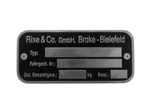 Type plate | Rixe & Co. Ltd. Type plate | Rixe & Co. Ltd.